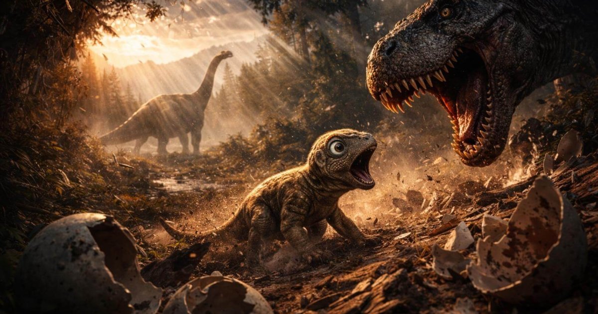 Ecosistema jurásico: Bebés dinosaurios, presa de depredadores gigantes