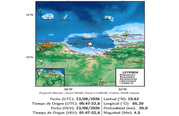 Sismos en La Tortuga y Güiria: magnitudes de 4.5, 4.1 y 3.4